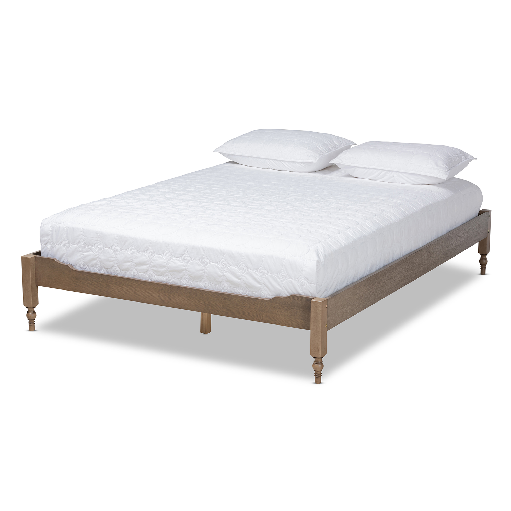 Baxton Studio Laure French Bohemian Weathered Grey Oak Finished Wood Queen Size Platform Bed Frame